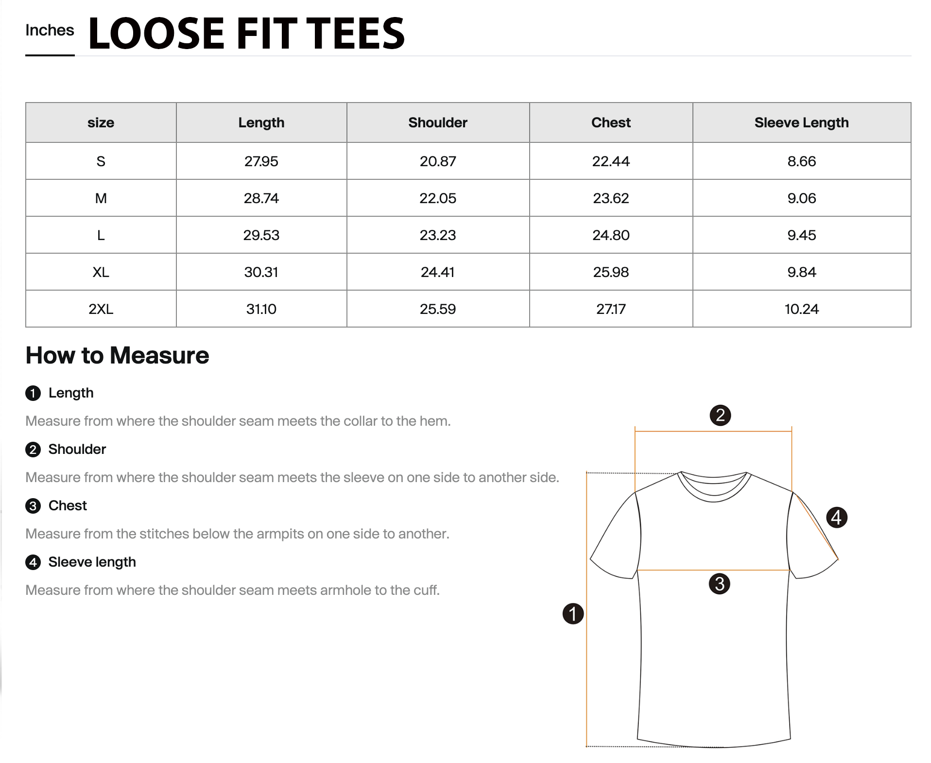 Size Chart - Loose Fit