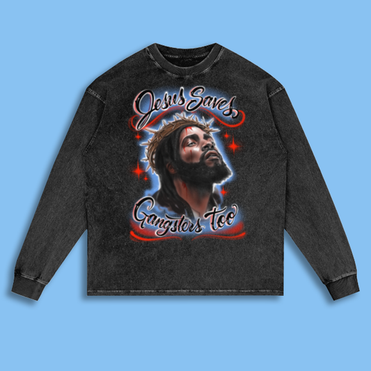 'Jesus Saves' (Snow Washed Long Sleeve Tee)